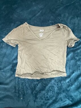 SO Women's Olive Green V-Neck Crop T-Shirt